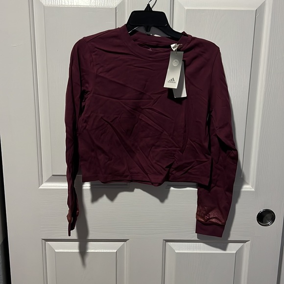 adidas Women's Long Sleeve Tee - Burgundy - Picture 2 of 4